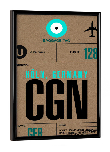 Poster mit schwarzem Rahmen "Airport Köln" artboxONE - Städte,Städte / Köln,Typografie,Reise - Airport,Retro,Stadt,City,Flughafen,Köln