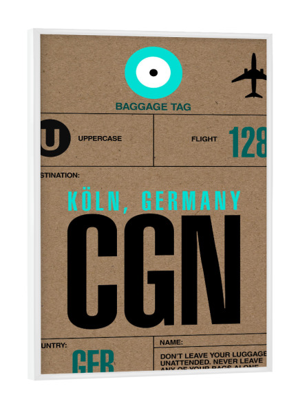 Poster mit weißem Rahmen "Airport Köln" artboxONE - Städte,Städte / Köln,Typografie,Reise - Airport,Retro,Stadt,City,Flughafen,Köln