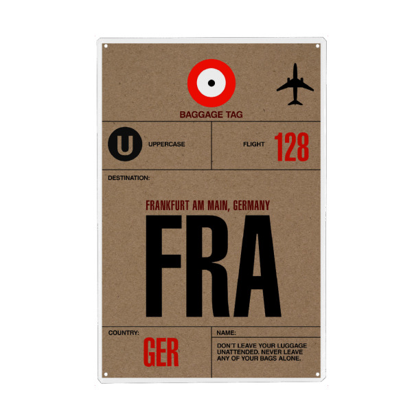 Metall Poster "Airport Frankfurt" artboxONE - Städte,Typografie,Reise,Städte / Frankfurt - Airport,Retro,Stadt,City,Flughafen,Frankfurt - Blechschild
