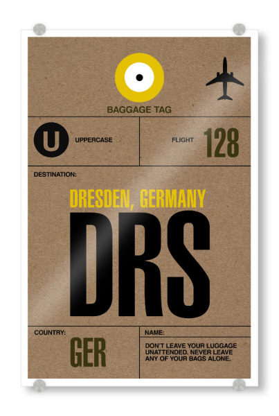 Acrylglasbild "Airport Dresden" artboxONE - Städte,Typografie,Reise - Airport,Retro,Stadt,City,Flughafen,Dresden