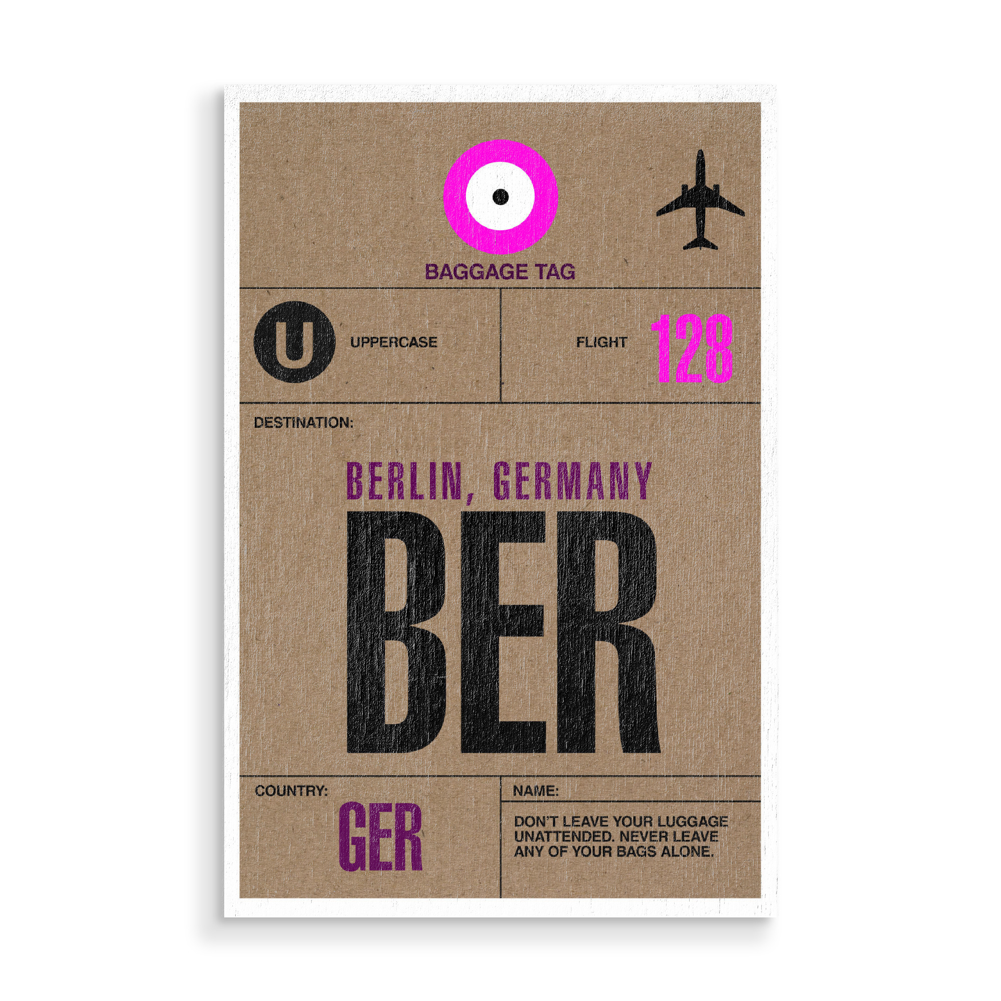 Holzbild "Airport Berlin" artboxONE - Städte,Städte / Berlin,Typografie,Reise - Airport,Retro,Stadt,City,Flughafen,Berlin