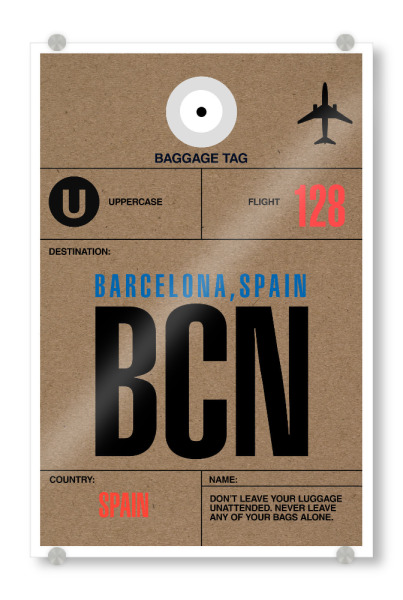 Acrylglasbild "Airport Barcelona" artboxONE - Städte,Typografie,Städte / Barcelona - Airport,Retro,Stadt,City,Flughafen,Barcelona