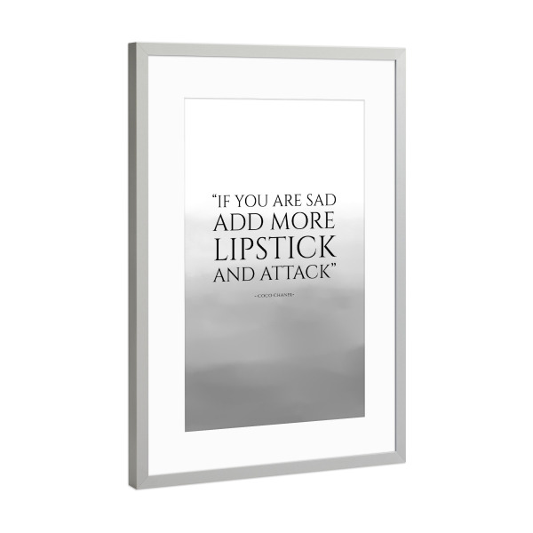Poster mit Rahmen Silber "ADD LIPSTICK" artboxONE - Typografie,Schwarzweiß