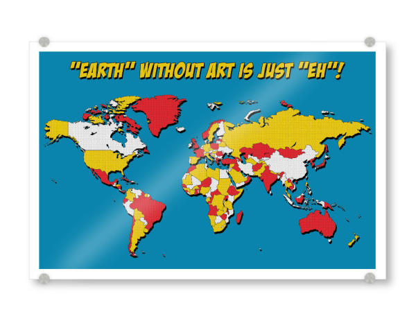 Acrylglasbild "Pop Art Map" artboxONE - Reise,Comic,Abstrakt,Kartografie - Pop art,Roy lichtenstein,World,Map,Karte,Bunt,Weltkarte,Comic,Welt