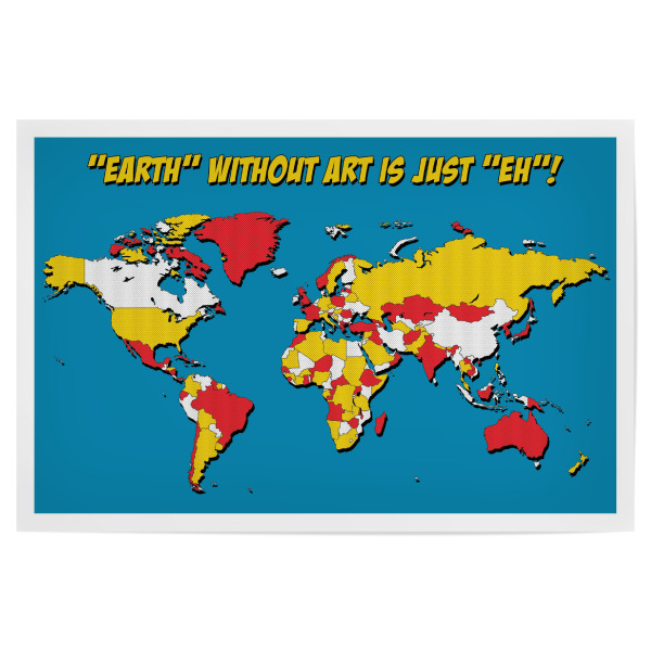 Poster "Pop Art Map" artboxONE - Reise,Comic,Abstrakt,Kartografie - Pop art,Roy lichtenstein,World,Map,Karte,Bunt,Weltkarte,Comic,Welt