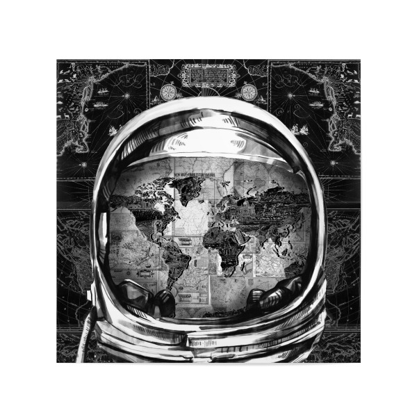 Poster 20x20 cm "Astronaut world map" artboxONE - Comic,Abstrakt,Schwarzweiß,Kartografie,Fiktion,Galaxy