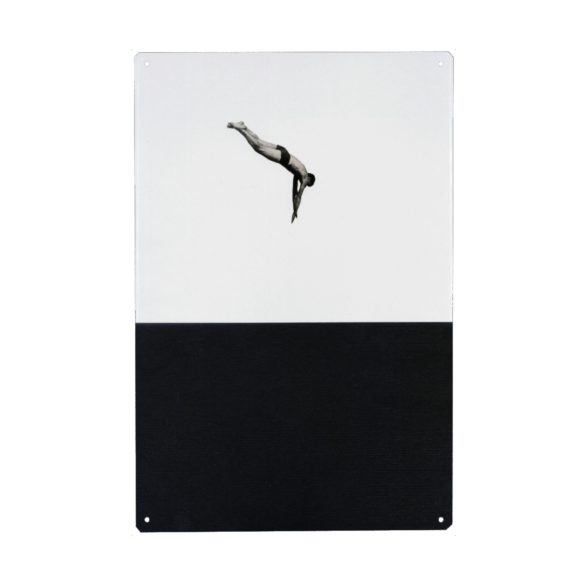 Metall Poster "Dive" artboxONE - Abstrakt,Menschen,Schwarzweiß - Taucher,Mann,Wasser,Monoton,Minimal,Sprung,Entsprungen - Blechschild