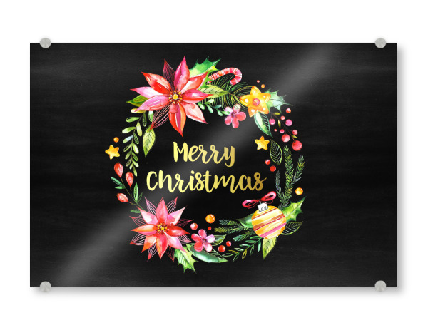 Acrylglasbild "Merry Christmas Chalkboard Landscape" artboxONE - Typografie,Floral,Weihnachten