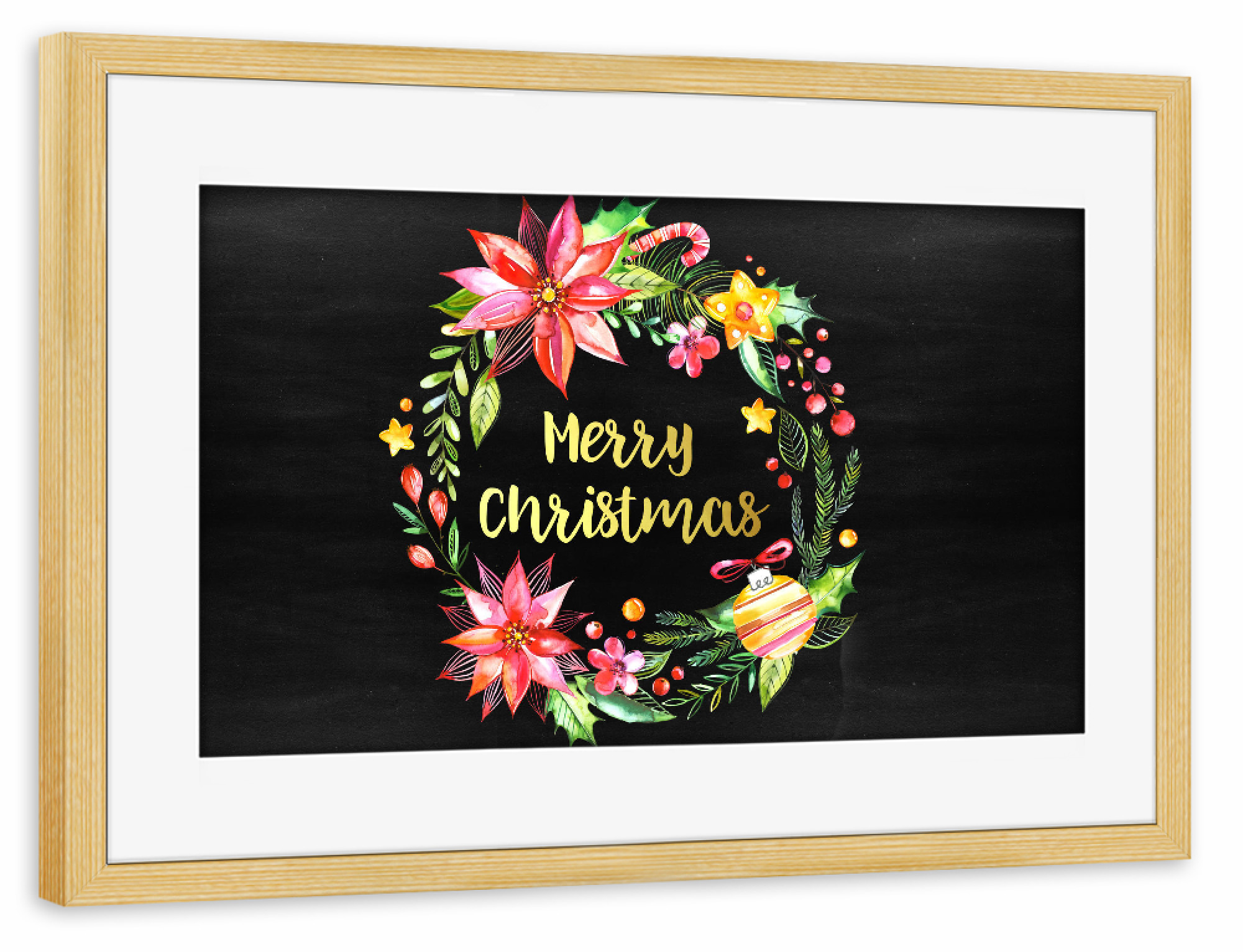 Poster mit Rahmen kiefer "Merry Christmas Chalkboard Landscape" artboxONE - Typografie,Floral,Weihnachten