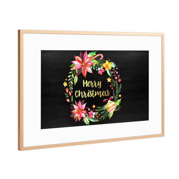 Poster mit Rahmen Kupfer "Merry Christmas Chalkboard Landscape" artboxONE - Typografie,Floral,Weihnachten