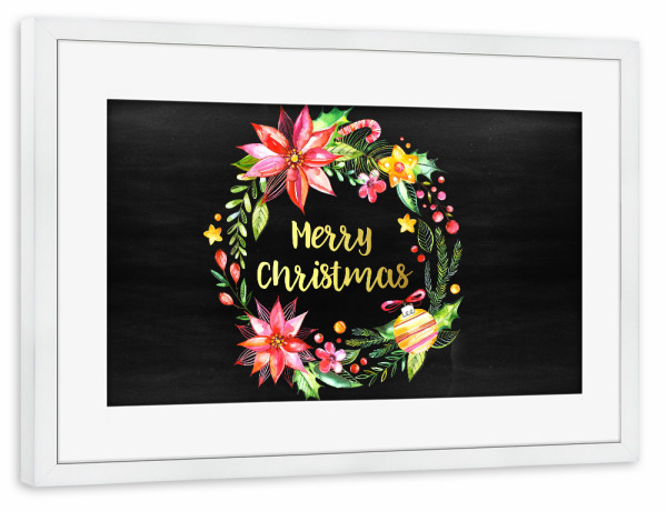 Poster mit Rahmen weiß "Merry Christmas Chalkboard Landscape" artboxONE - Typografie,Floral,Weihnachten