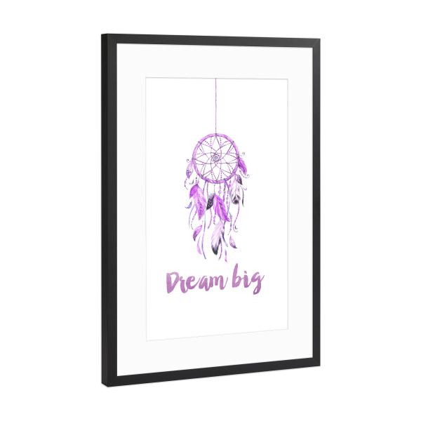 Poster mit Rahmen Schwarz (Metallic) "Dream Big Purple Dream Catcher" artboxONE - Typografie,Natur,Floral