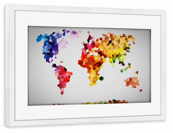 Poster mit Rahmen weiß "Low poly style world map" artboxONE - Reise,Abstrakt