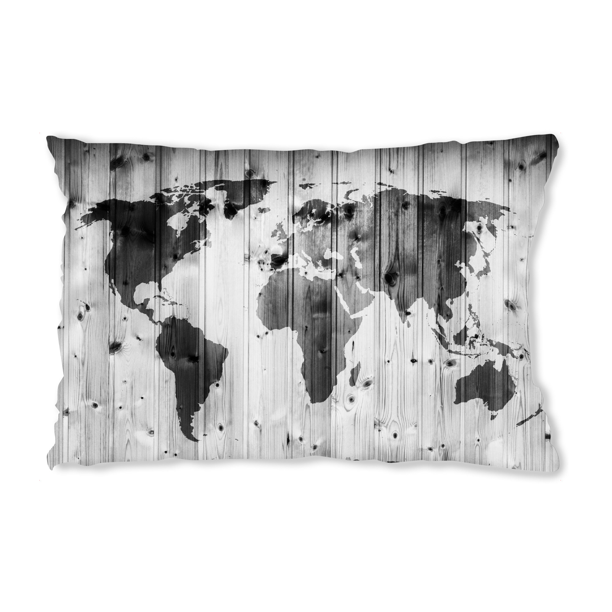 Design-Kissen "World map on wooden wall" artboxONE - Reise,Abstrakt,Schwarzweiß - Wooden,Holz,World map,Weltkarte - Bild wooden