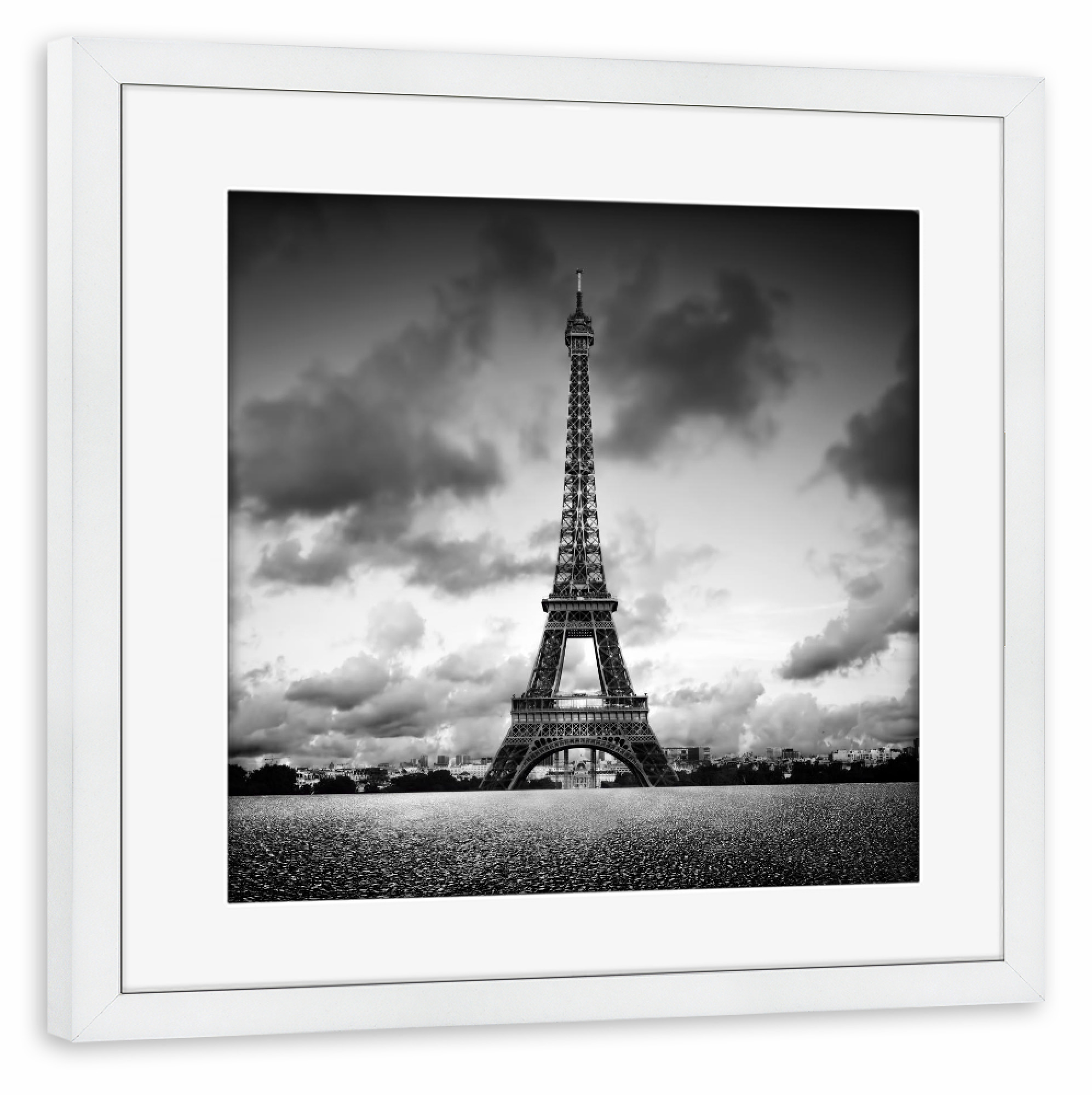 Poster mit Rahmen weiß "Eiffel Tower, Paris, France" artboxONE - Städte,Reise,Schwarzweiß,Städte / Paris