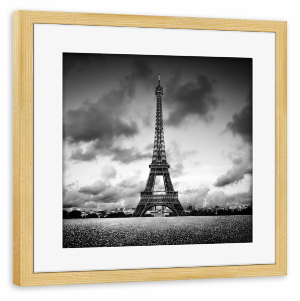 Poster mit Rahmen kiefer "Eiffel Tower, Paris, France" artboxONE - Städte,Reise,Schwarzweiß,Städte / Paris