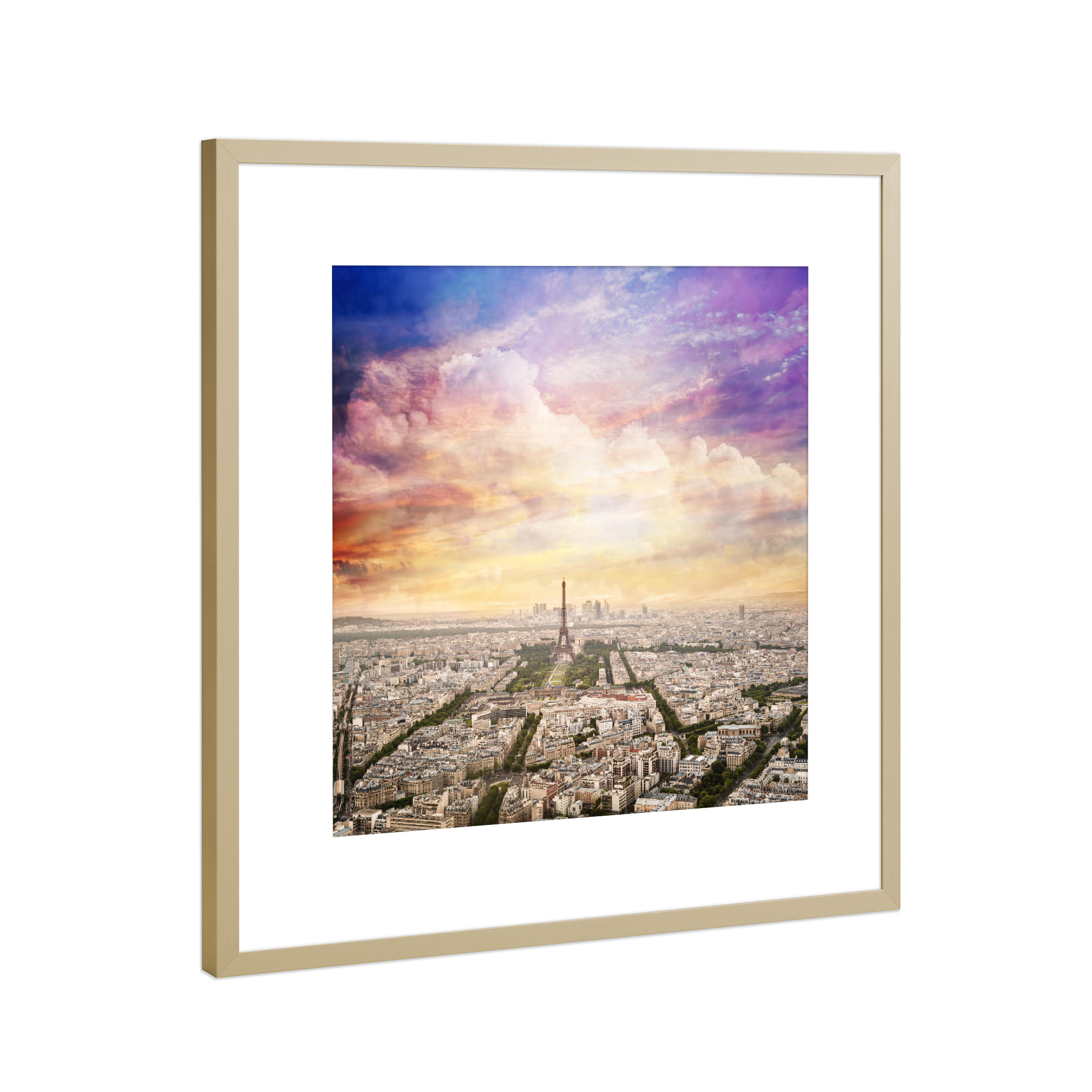 Poster mit Rahmen Gold "Paris, France skyline with unique sunset sky" artboxONE - Städte,Reise,Städte / Paris