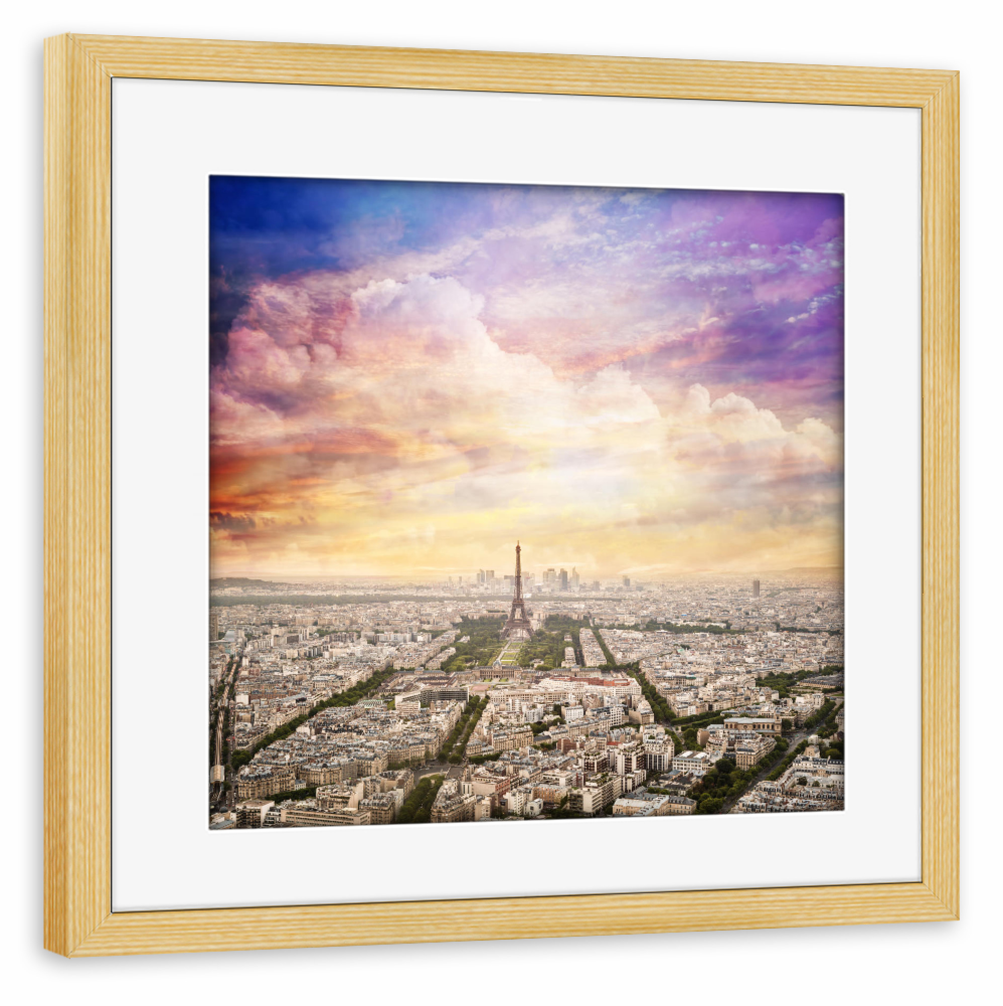 Poster mit Rahmen kiefer "Paris, France skyline with unique sunset sky" artboxONE - Städte,Reise,Städte / Paris