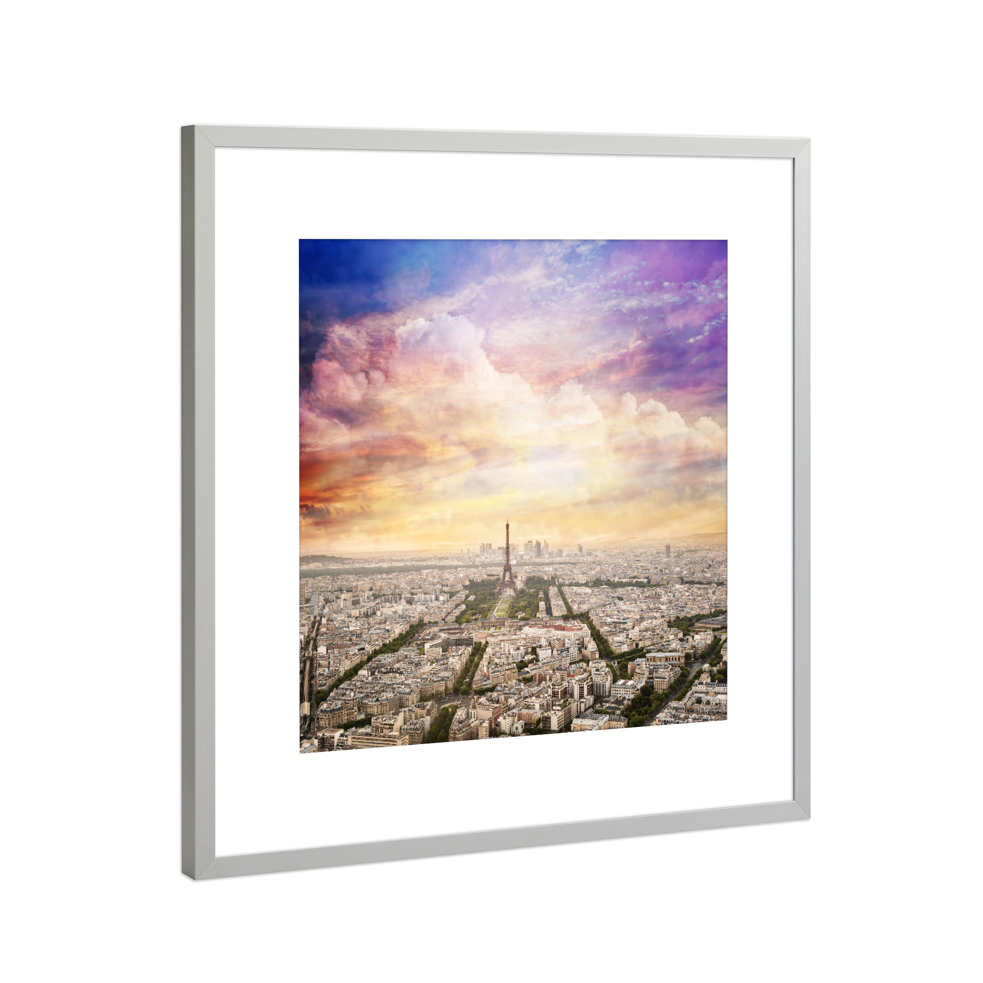 Poster mit Rahmen Silber "Paris, France skyline with unique sunset sky" artboxONE - Städte,Reise,Städte / Paris