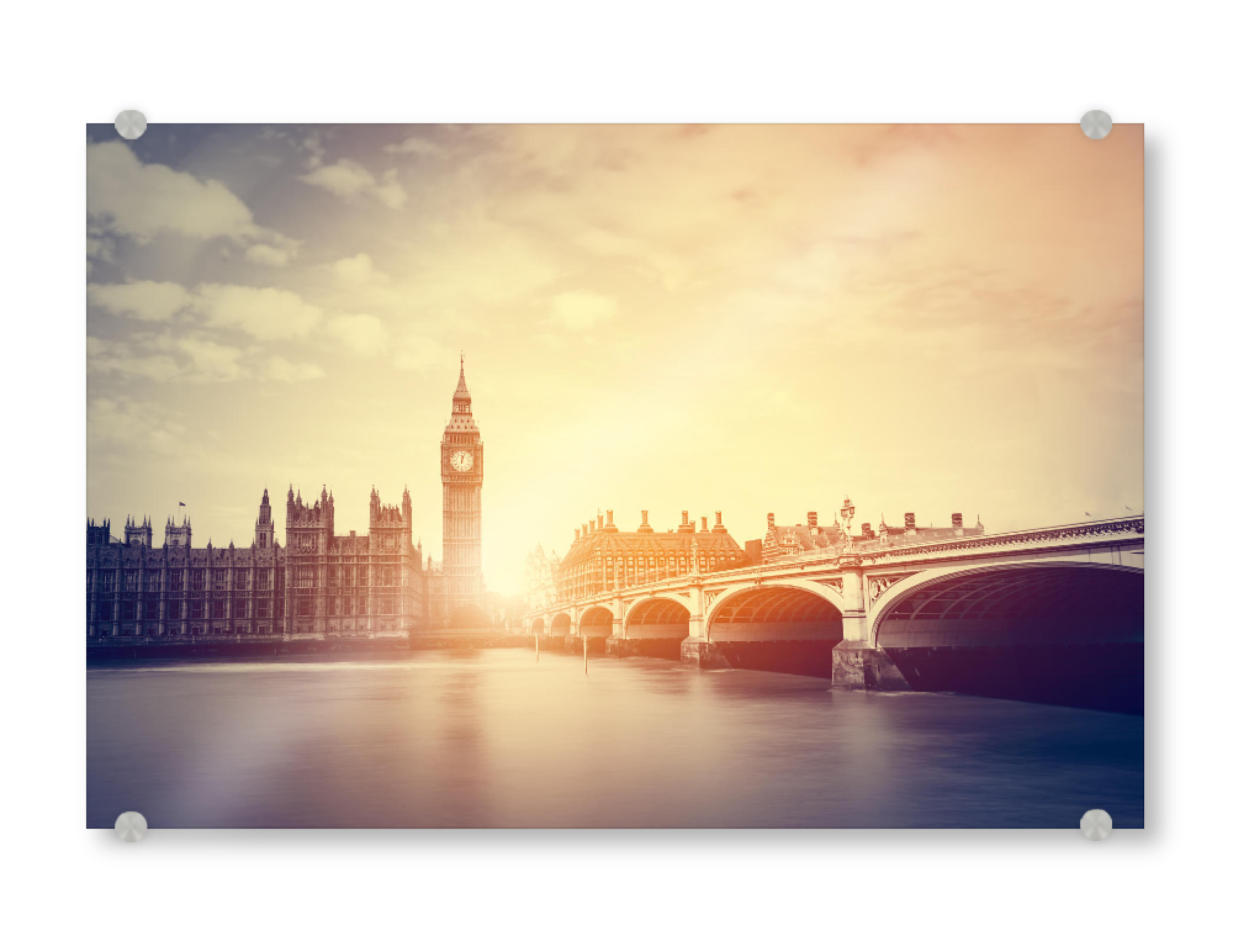 Acrylglasbild "Big Ben, Westminster Bridge on River Thames in London, the UK. Vintage 2" artboxONE - Städte,Städte / London,Reise