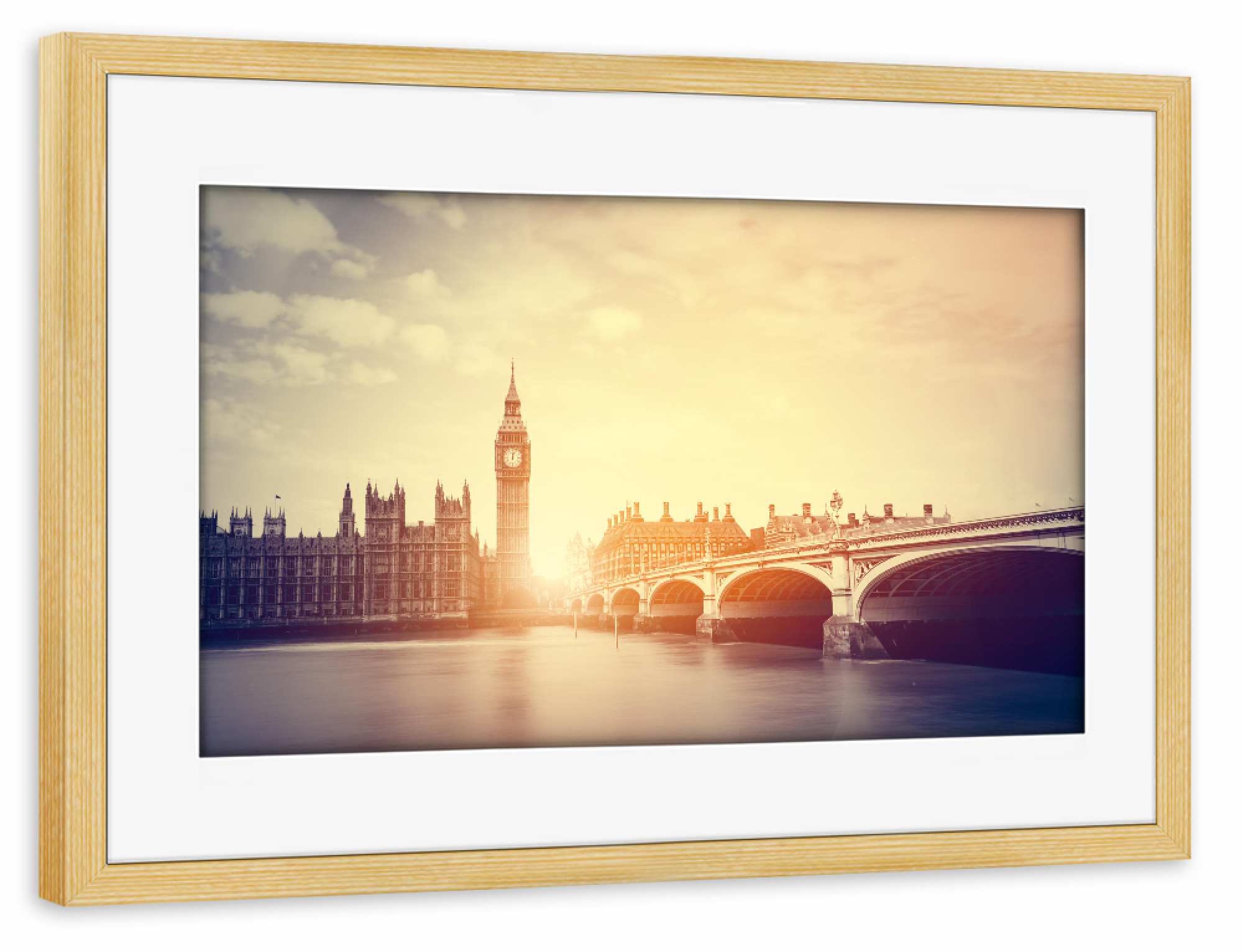 Poster mit Rahmen kiefer "Big Ben, Westminster Bridge on River Thames in London, the UK. Vintage 2" artboxONE - Städte,Städte / London,Reise