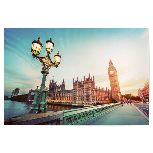 Poster "Big Ben, London the UK at sunset. Retro street lamp light on Westminster Bridge. Vintage" artboxONE - Städte,Städte / London,Reise