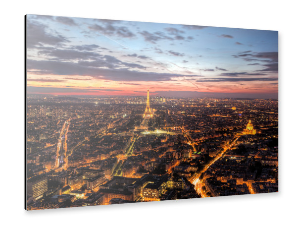 Alu-Dibond "Paris, France skyline, panorama at sunset, young night. Eiffel Tower" 30x20 cm artboxONE