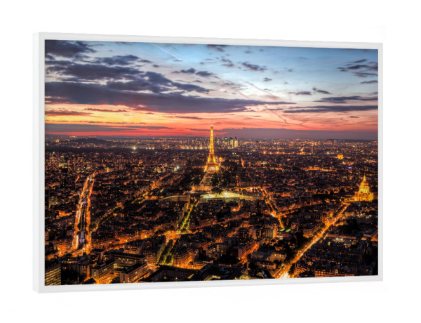 Poster mit weißem Rahmen "Paris, France skyline, panorama at sunset, young night. Eiffel Tower" artboxONE - Städte,Reise,Städte / Paris