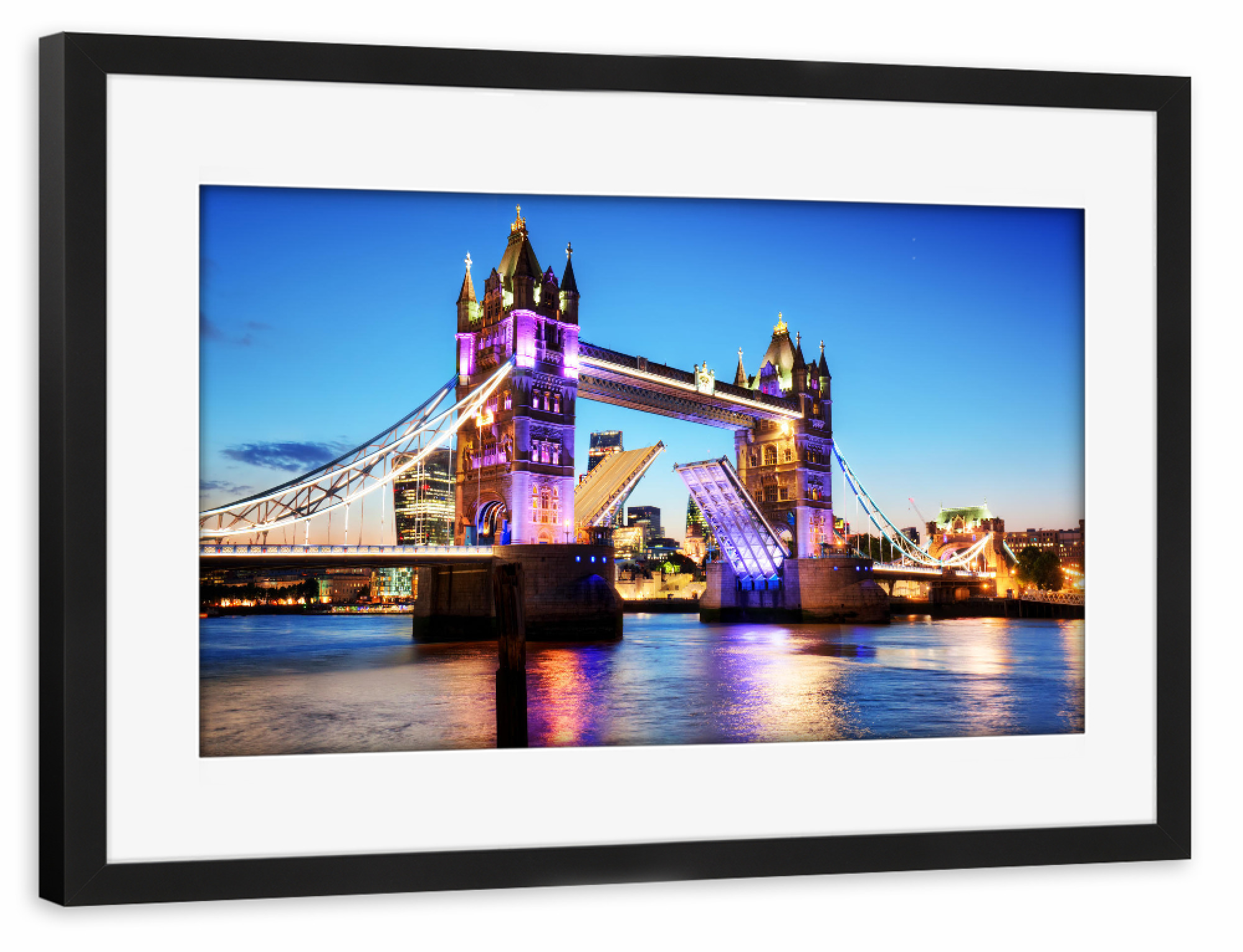 Poster mit Rahmen schwarz "Tower Bridge in London, the UK. Night lights at late sunset" artboxONE - Städte,Städte / London,Reise
