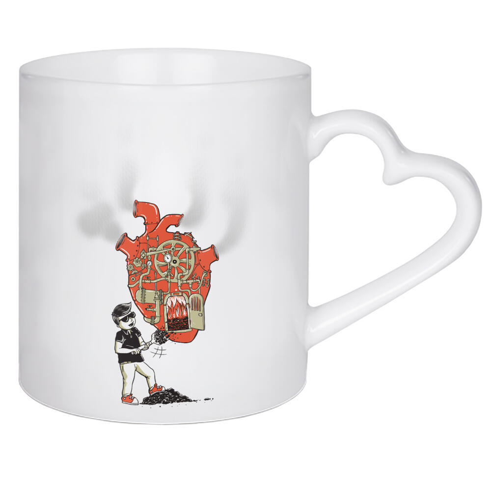 Herztasse "Brennende Herzen" artboxONE - Comic,Liebe - Liebe,Valentinstag,Herz,Brennen,Lustig,Comic,Kohle,Rauchen,Dampf,Maschine