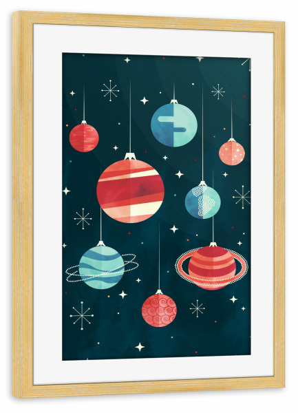 Poster mit Rahmen kiefer "Joy to the Universe (in Teal)" artboxONE - Natur,Weihnachten,Kartografie,Galaxy