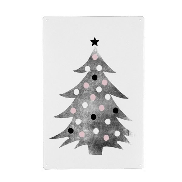 Metall Poster "Gepunktete Tanne" artboxONE - Weihnachten - Baum,Tanne,Weihnachtsbaum,Weihnachtsdeko,Kugel,Punkt,Dots,Pastell,Tannenbaum,Skandinavisch