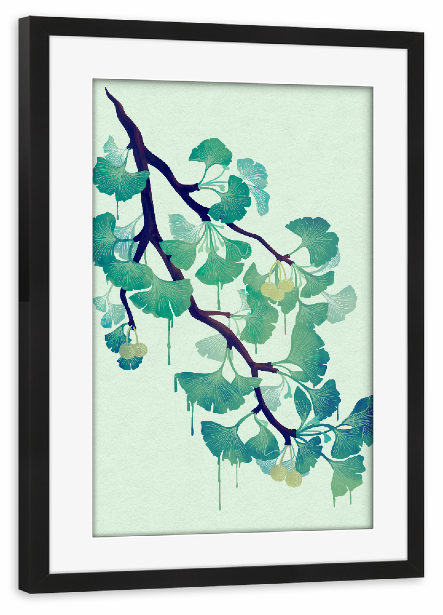 Poster mit Rahmen schwarz "O Ginkgo (in Green)" artboxONE - Natur,Floral