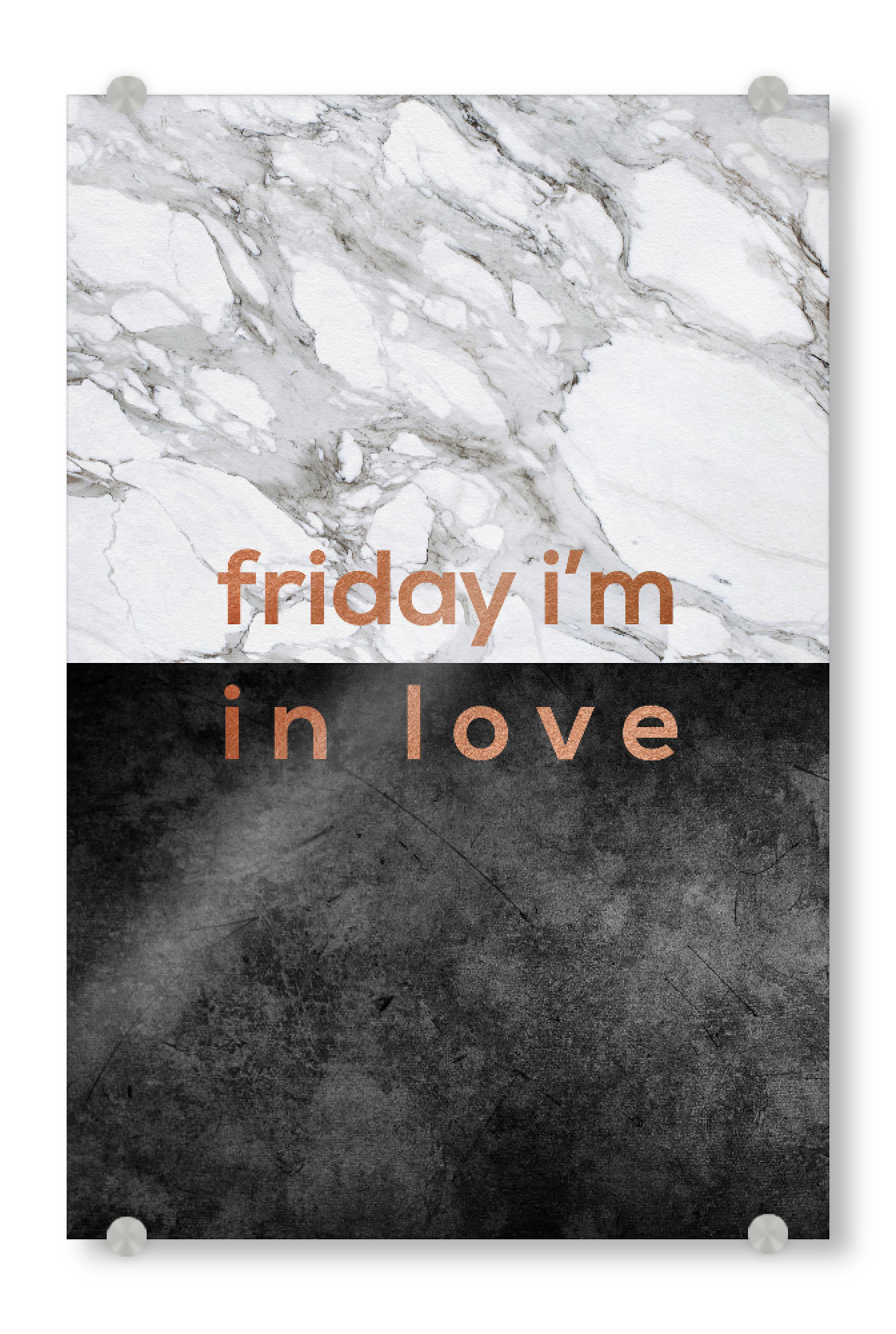 Acrylglasbild "Friday I'm in Love" artboxONE - Typografie,Abstrakt,Schwarzweiß,Musik,Liebe,Marmor
