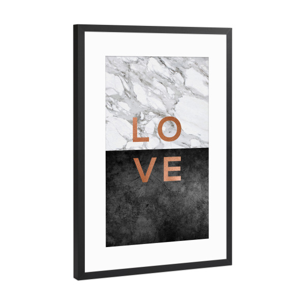 Poster mit Rahmen Schwarz (Metallic) "Love 4" artboxONE - Typografie,Abstrakt,Schwarzweiß,Liebe,Marmor