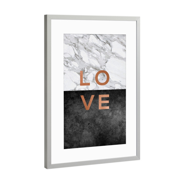 Poster mit Rahmen Silber "Love 4" artboxONE - Typografie,Abstrakt,Schwarzweiß,Liebe,Marmor