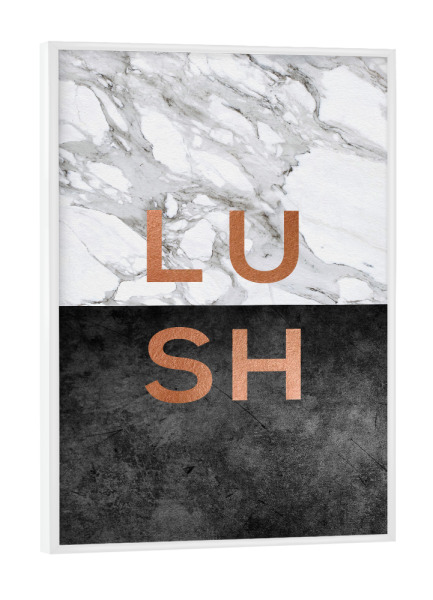 Poster mit weißem Rahmen "Lush" artboxONE - Typografie,Abstrakt,Schwarzweiß,Marmor