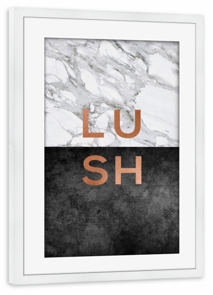 Poster mit Rahmen weiß "Lush" artboxONE - Typografie,Abstrakt,Schwarzweiß,Marmor