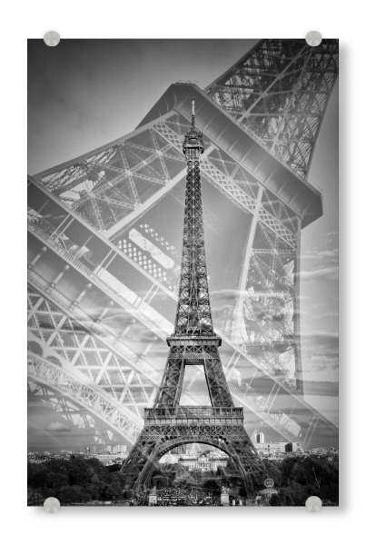 Acrylglasbild "Der doppelte Eiffelturm II | Monochrom" artboxONE - Reise,Schwarzweiß,Architektur,Städte / Paris,Reise / Länder