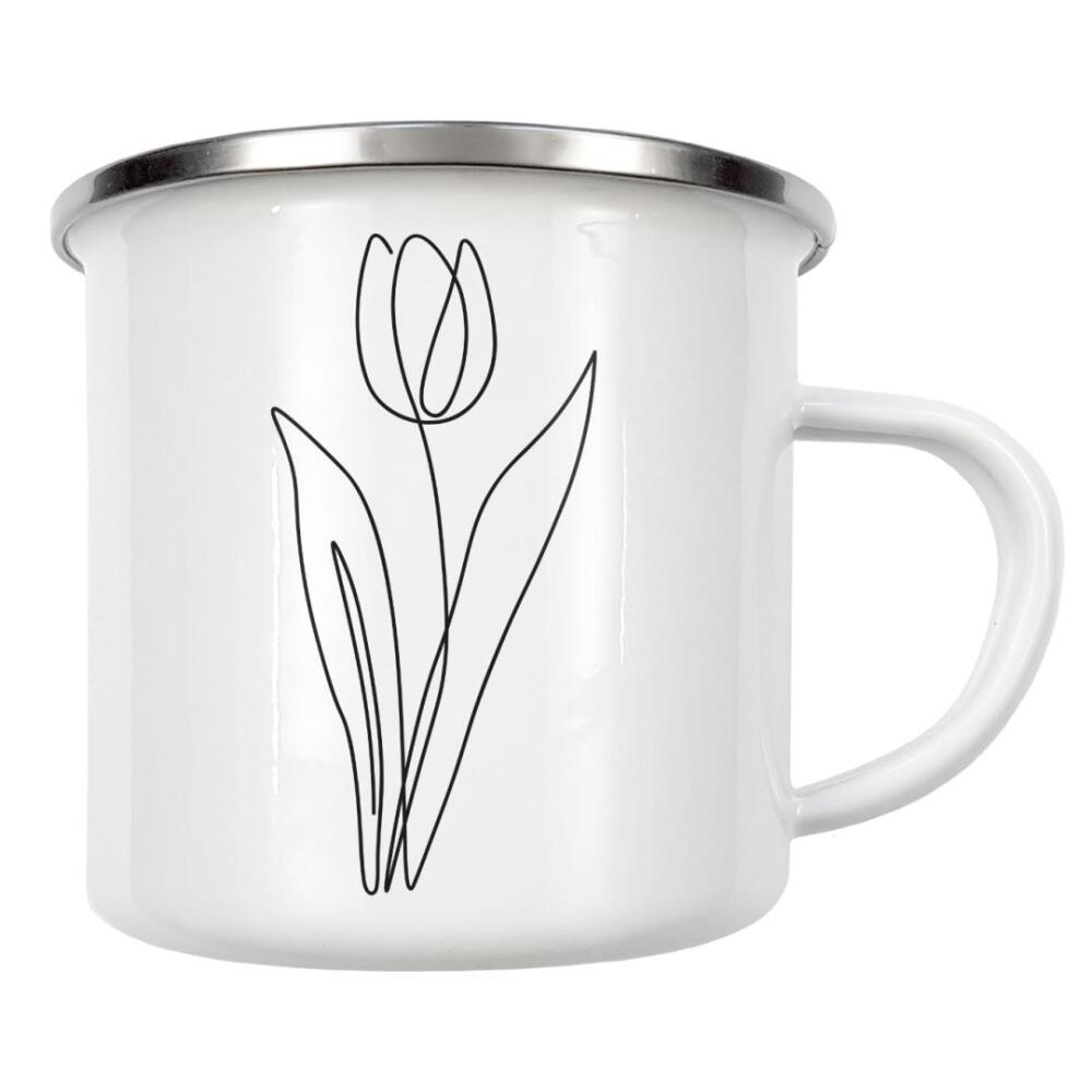 Emaille Tasse "Einzeilige Blume" artboxONE - Floral - Blume,Pflanze,Botanisch,Blumen,Minimalistisch,Einfach,Tulpe,Art,One,Line