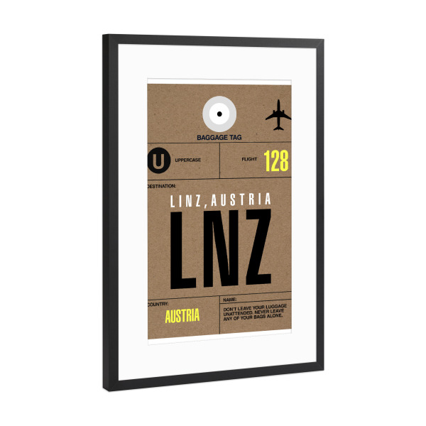 Poster mit Rahmen Schwarz (Metallic) "Airport Linz" artboxONE - Städte,Typografie,Reise