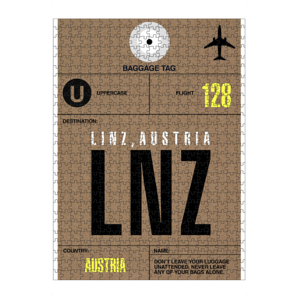 Puzzle Ravensburger "Airport Linz" artboxONE - Städte,Typografie,Reise - Airport,Flughafen,Stadt,Flugzeug,Retro,Vintage,österreich,Linz,Vienna