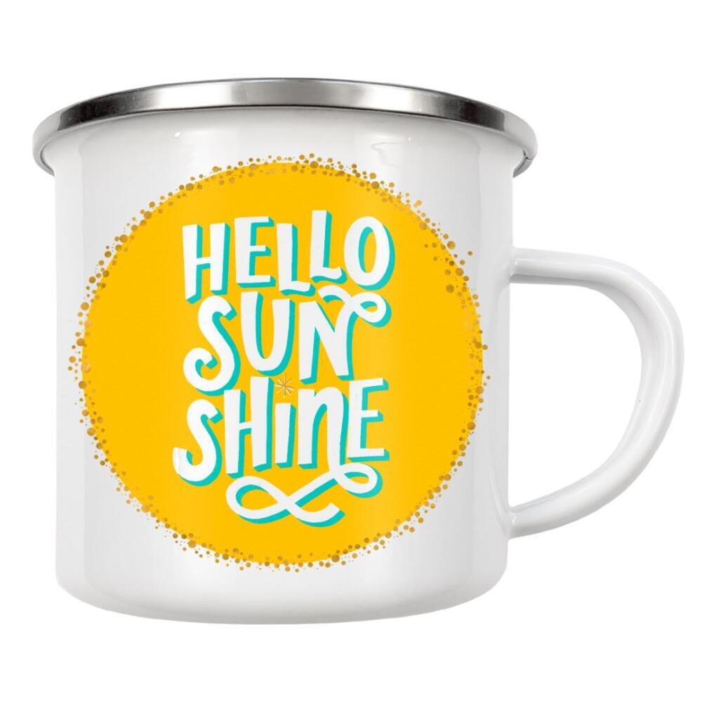 Emaille Tasse "Hello Sunshine. Sonne im Herzen" artboxONE - Typografie,Für Kinder,Buchstaben