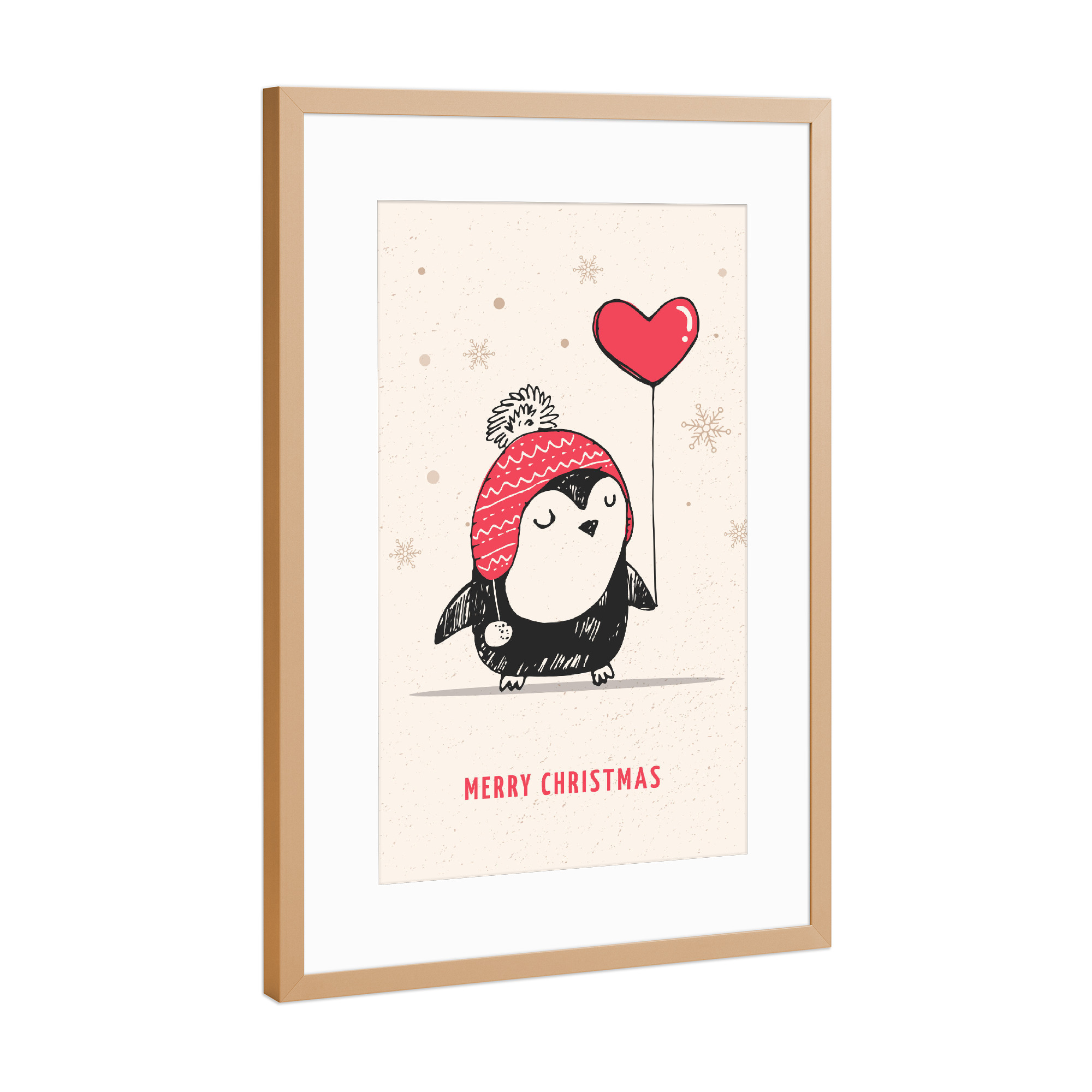 Poster mit Rahmen Kupfer "Frohe Weihnachten kleiner Pinguin" artboxONE - Tiere,Weihnachten