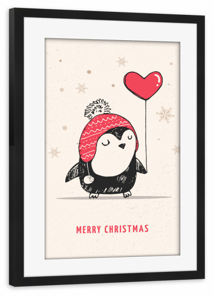 Poster mit Rahmen schwarz "Frohe Weihnachten kleiner Pinguin" artboxONE - Tiere,Weihnachten