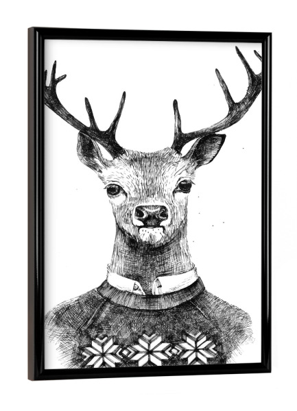 Poster mit schwarzem Rahmen "Hello Mr. Deer" artboxONE - Tiere,Schwarzweiß,Weihnachten