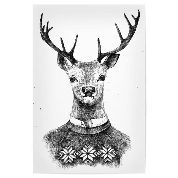 Poster "Hello Mr. Deer" artboxONE - Tiere,Schwarzweiß,Weihnachten