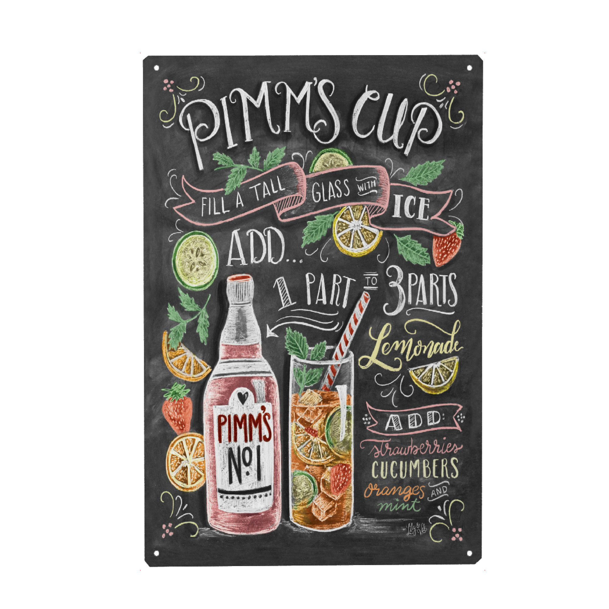 Metall Poster "Pimms Cup" artboxONE - Typografie,Essen & Trinken,Essen & Trinken / Alkohol - Pimmscup,Rezept,Cup,Cocktail,Drink,Trinken,Bar