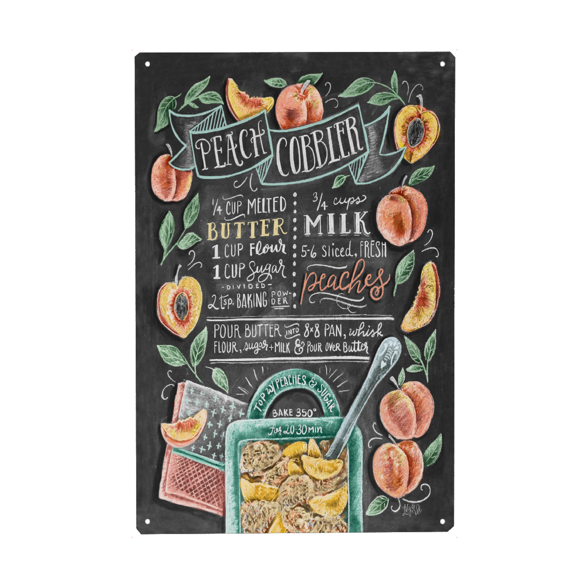 Holzbild "Peach Cobbler" artboxONE - Typografie,Essen & Trinken,Essen & Trinken / Alkohol - Pfirsich,Pfirsisch,Backen