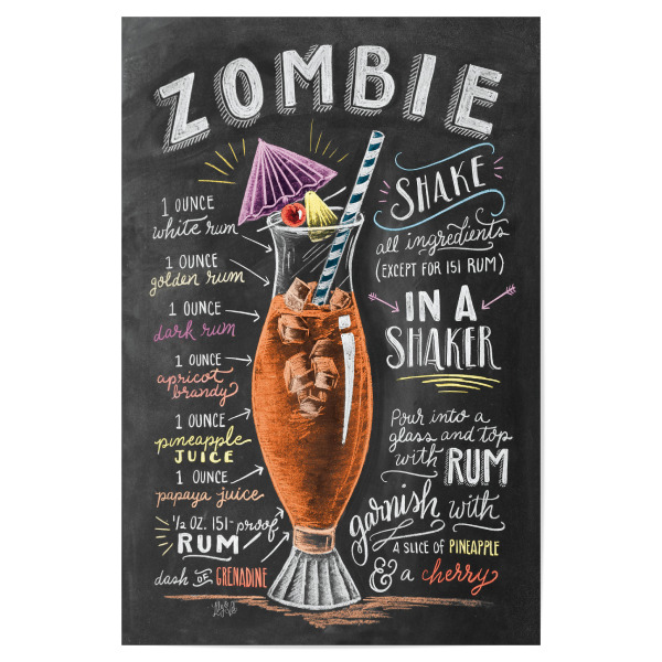 Poster "Zombie Cocktail" artboxONE - Typografie,Essen & Trinken,Essen & Trinken / Alkohol - Zombie,Cocktail,Alkohol,Shake,Rum,Papaya,Juice,Saft